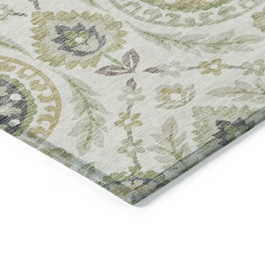 Ivory Beige And Taupe Floral Washable Indoor Outdoor Area Rug Photo 3