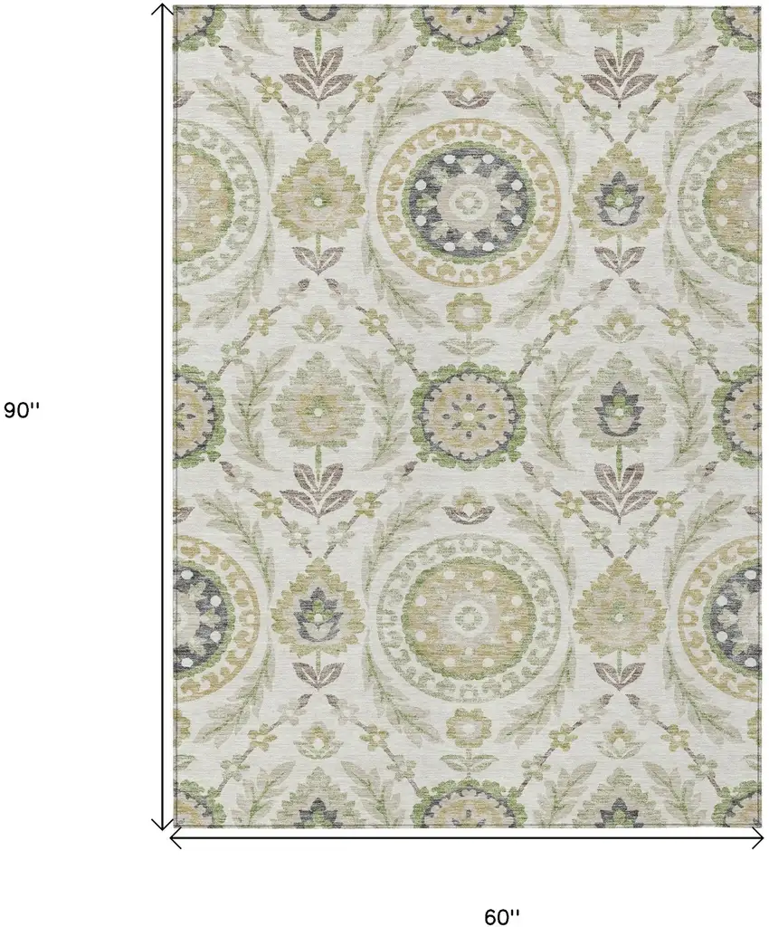 Ivory Beige And Taupe Floral Washable Indoor Outdoor Area Rug Photo 7
