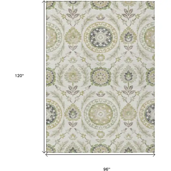 Ivory Beige And Taupe Floral Washable Indoor Outdoor Area Rug Photo 7