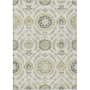 Photo of Ivory Beige And Taupe Floral Washable Indoor Outdoor Area Rug