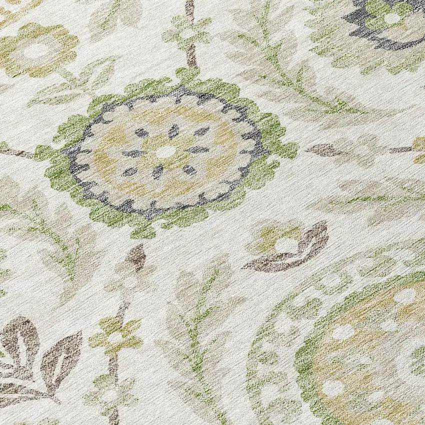 Ivory Beige And Taupe Floral Washable Indoor Outdoor Area Rug Photo 4