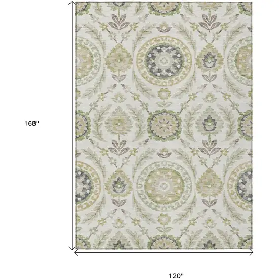 Ivory Beige And Taupe Floral Washable Indoor Outdoor Area Rug Photo 7