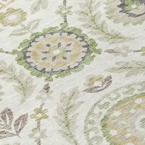 Photo of Ivory Beige And Taupe Floral Washable Indoor Outdoor Area Rug
