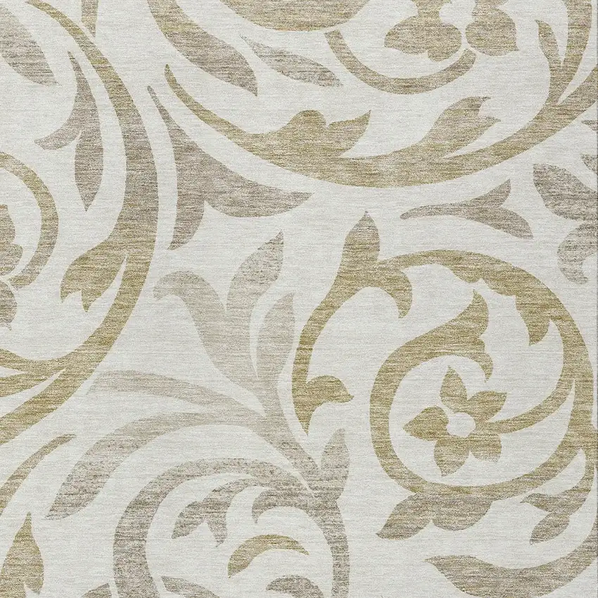 Ivory Beige And Taupe Floral Washable Indoor Outdoor Area Rug Photo 5