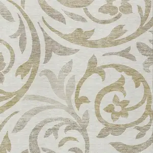 Photo of Ivory Beige And Taupe Floral Washable Indoor Outdoor Area Rug