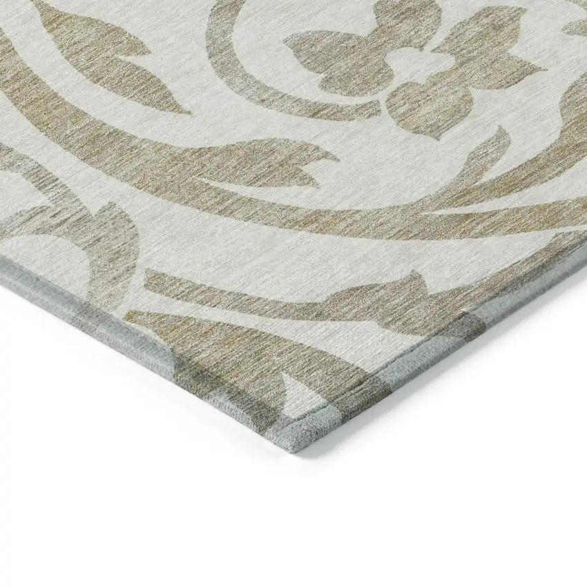 Ivory Beige And Taupe Floral Washable Indoor Outdoor Area Rug Photo 4