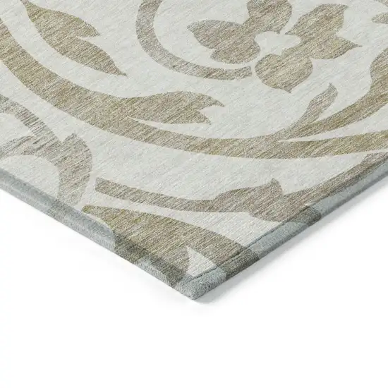 Ivory Beige And Taupe Floral Washable Indoor Outdoor Area Rug Photo 4