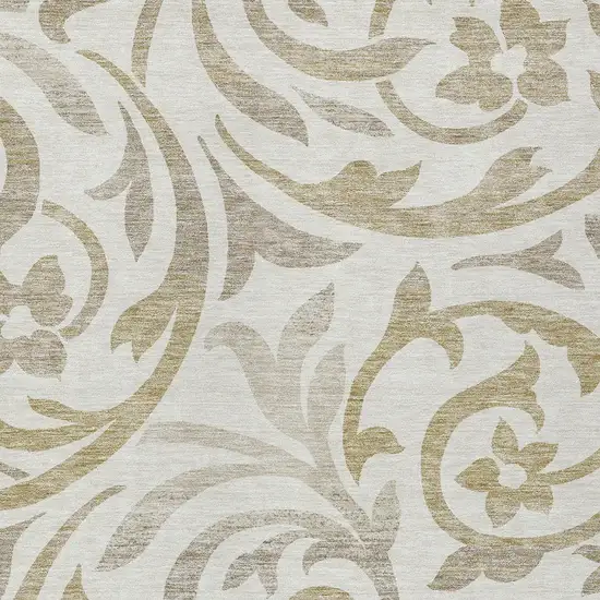 Ivory Beige And Taupe Floral Washable Indoor Outdoor Area Rug Photo 6