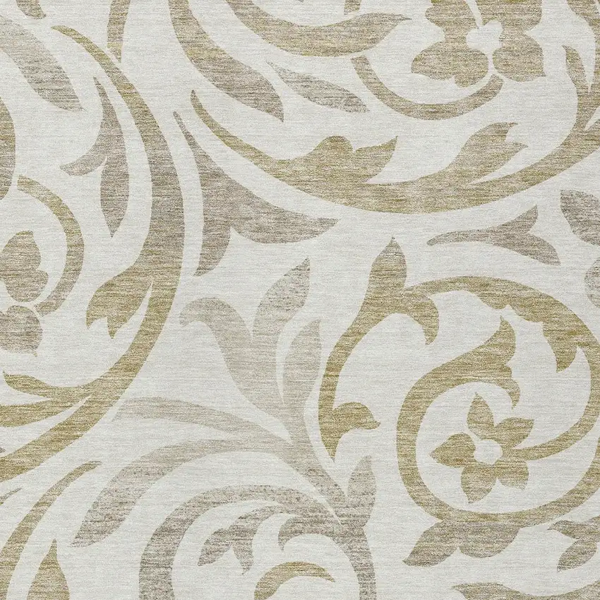 Ivory Beige And Taupe Floral Washable Indoor Outdoor Area Rug Photo 4