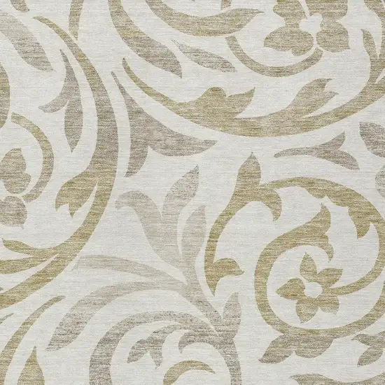 Ivory Beige And Taupe Floral Washable Indoor Outdoor Area Rug Photo 4