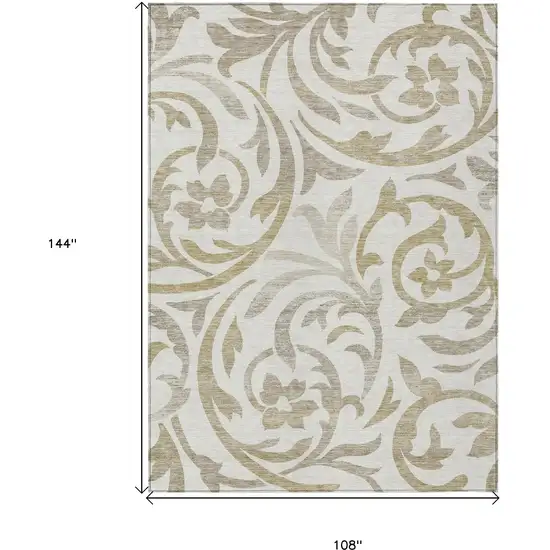 Ivory Beige And Taupe Floral Washable Indoor Outdoor Area Rug Photo 3