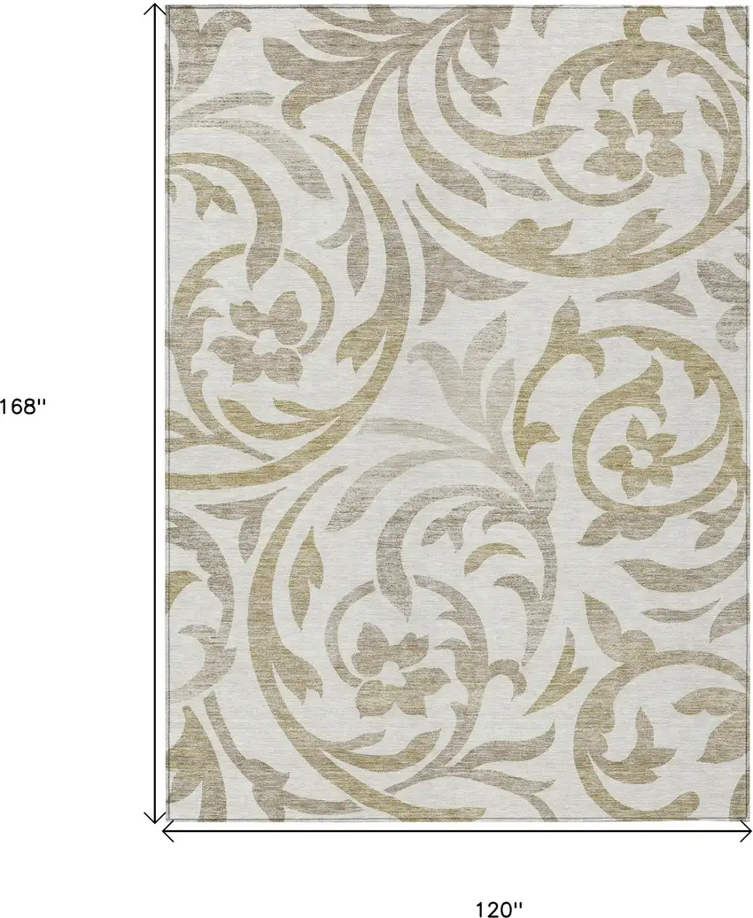 Ivory Beige And Taupe Floral Washable Indoor Outdoor Area Rug Photo 3