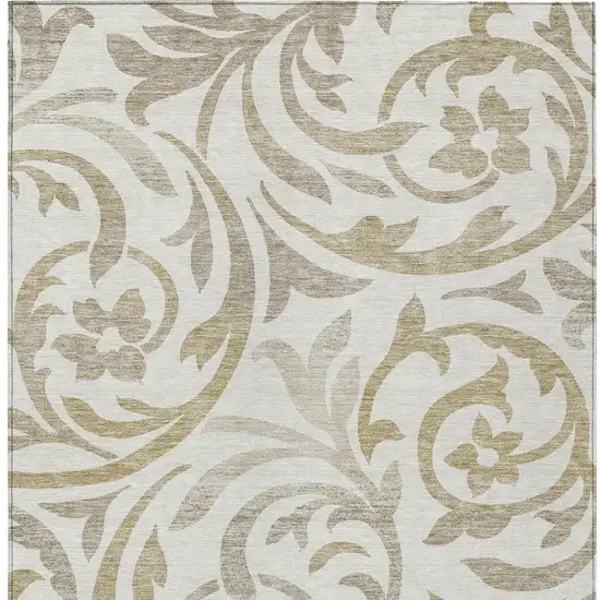 Ivory Beige And Taupe Floral Washable Indoor Outdoor Area Rug Photo 4