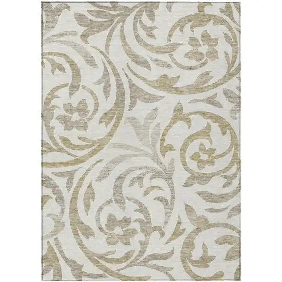 Ivory Beige And Taupe Floral Washable Indoor Outdoor Area Rug Photo 1