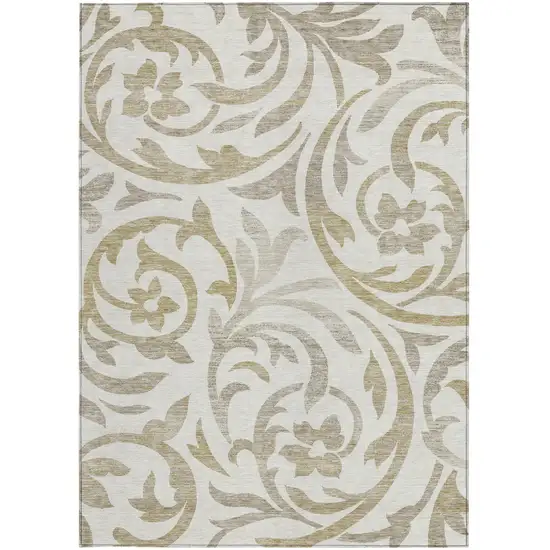Ivory Beige And Taupe Floral Washable Indoor Outdoor Area Rug Photo 5
