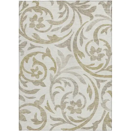 Ivory Beige And Taupe Floral Washable Indoor Outdoor Area Rug Photo 5