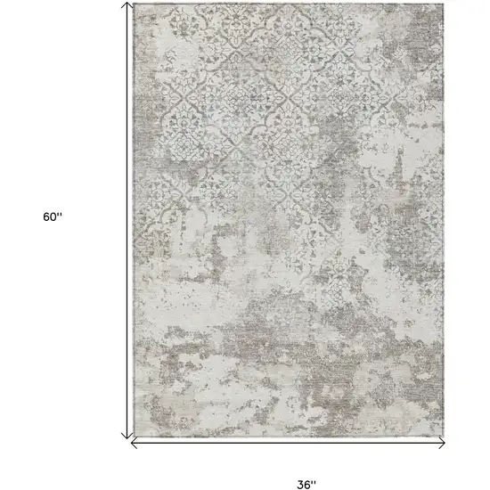 Ivory Beige And Taupe Floral Washable Indoor Outdoor Area Rug Photo 7