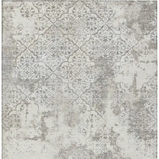 Ivory Beige And Taupe Floral Washable Indoor Outdoor Area Rug Photo 5