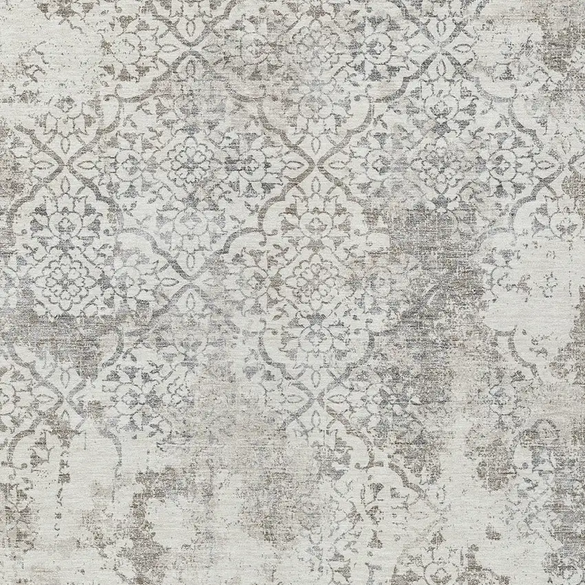 Ivory Beige And Taupe Floral Washable Indoor Outdoor Area Rug Photo 4