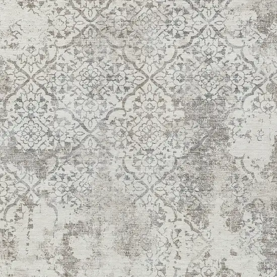 Ivory Beige And Taupe Floral Washable Indoor Outdoor Area Rug Photo 4
