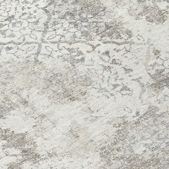 Ivory Beige And Taupe Floral Washable Indoor Outdoor Area Rug Photo 7