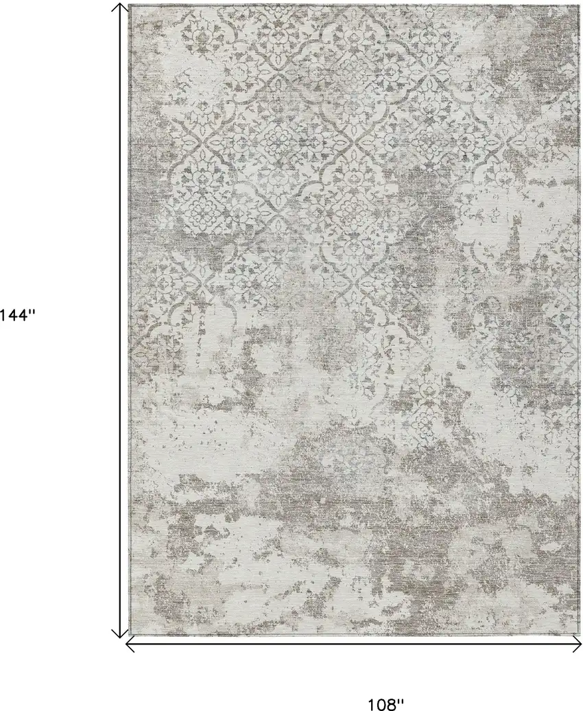 Ivory Beige And Taupe Floral Washable Indoor Outdoor Area Rug Photo 9
