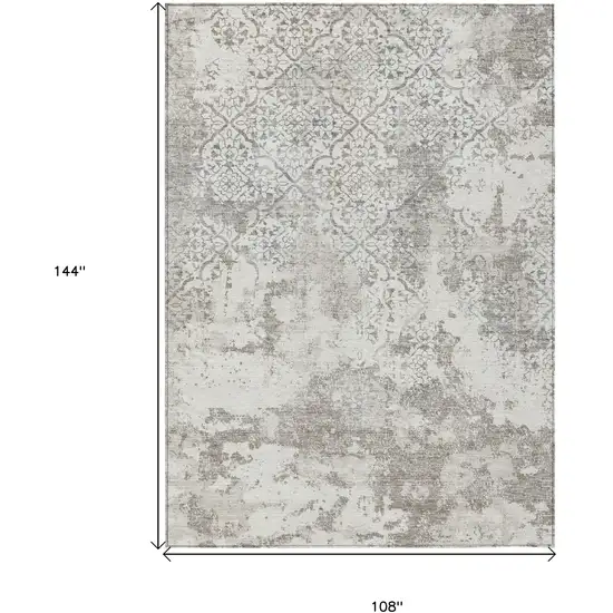 Ivory Beige And Taupe Floral Washable Indoor Outdoor Area Rug Photo 9