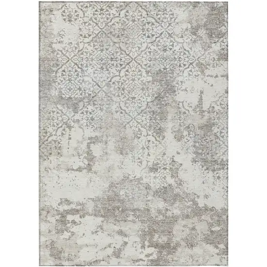 Ivory Beige And Taupe Floral Washable Indoor Outdoor Area Rug Photo 2