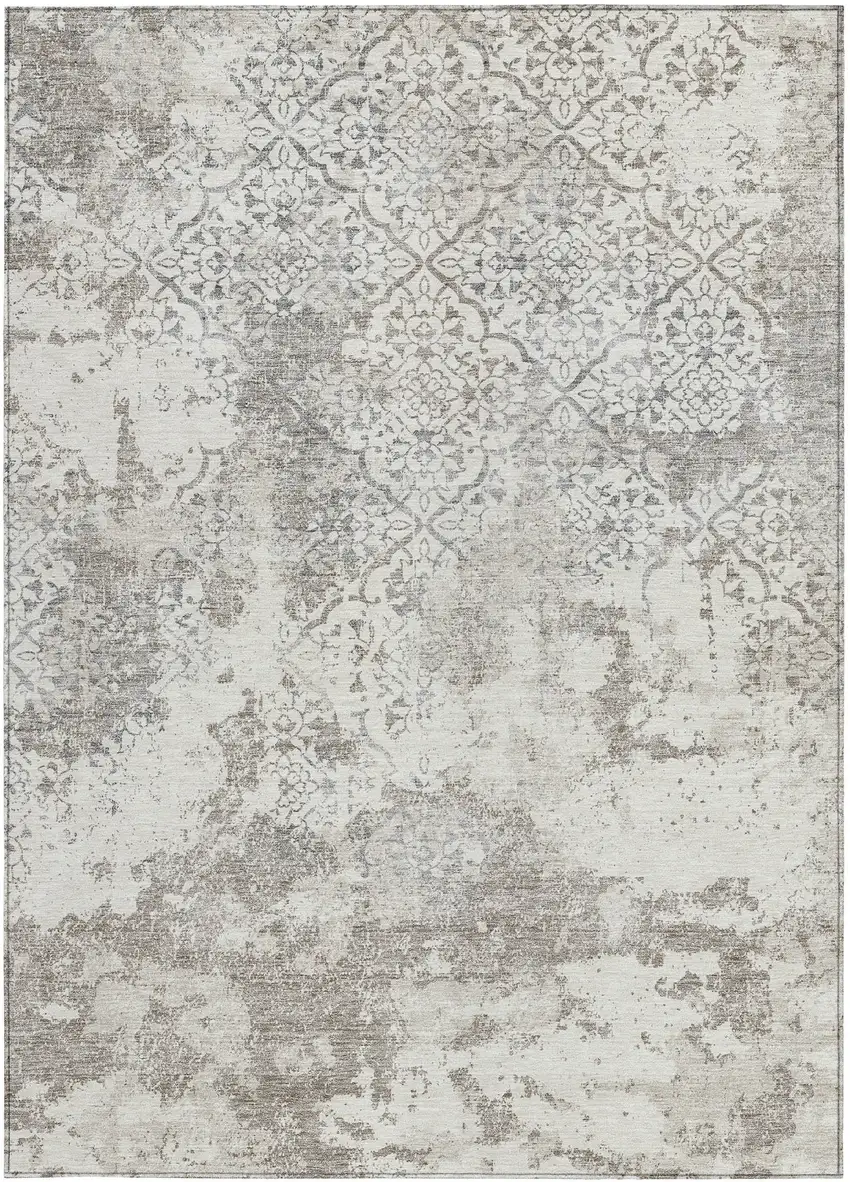Ivory Beige And Taupe Floral Washable Indoor Outdoor Area Rug Photo 6