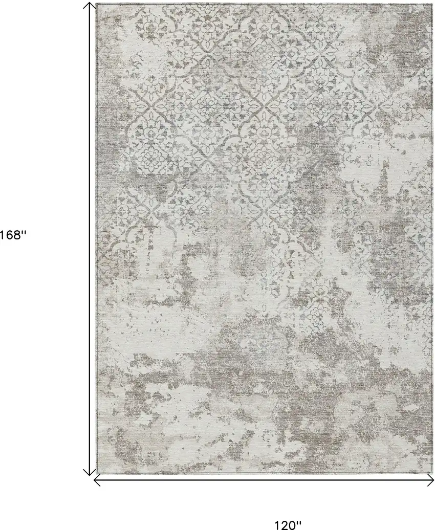 Ivory Beige And Taupe Floral Washable Indoor Outdoor Area Rug Photo 3
