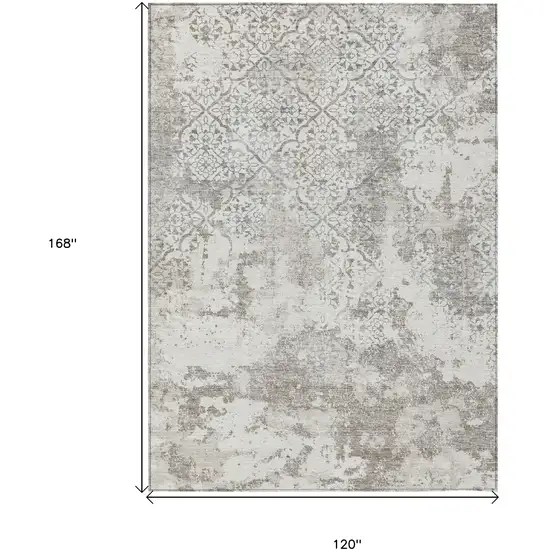 Ivory Beige And Taupe Floral Washable Indoor Outdoor Area Rug Photo 3