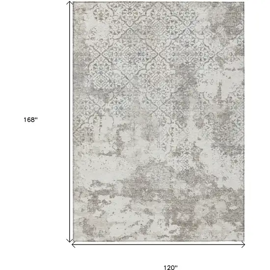 Ivory Beige And Taupe Floral Washable Indoor Outdoor Area Rug Photo 3