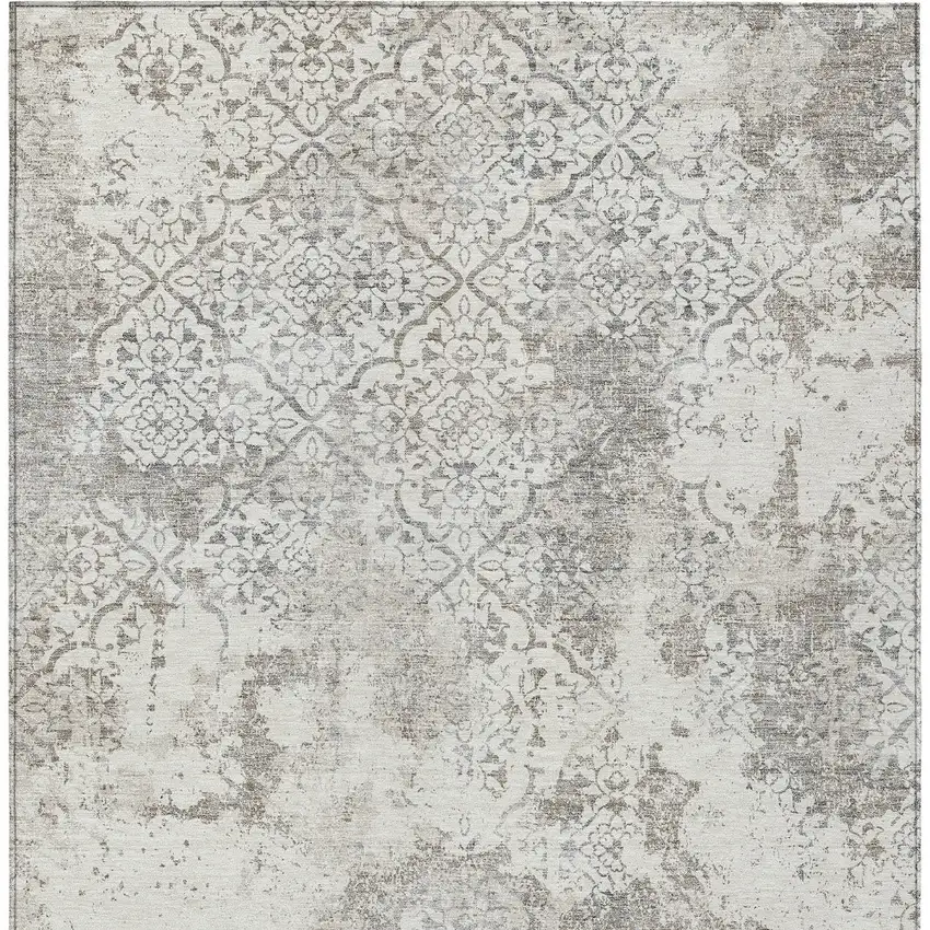 Ivory Beige And Taupe Floral Washable Indoor Outdoor Area Rug Photo 6