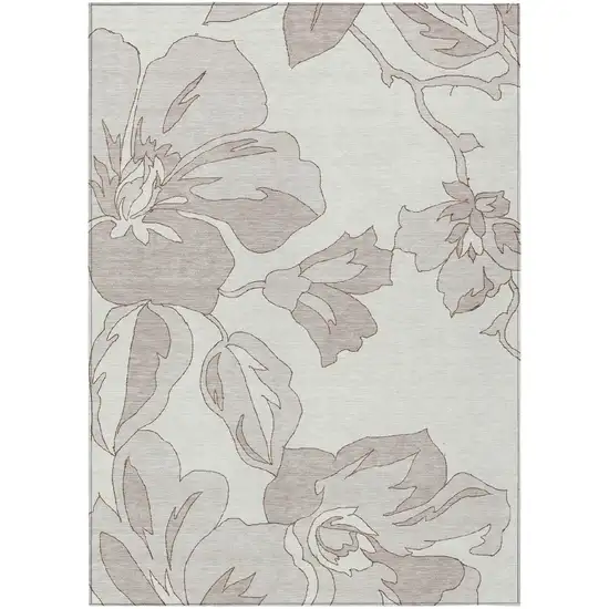 Ivory Beige And Taupe Floral Washable Indoor Outdoor Area Rug Photo 2