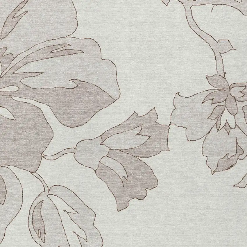 Ivory Beige And Taupe Floral Washable Indoor Outdoor Area Rug Photo 6