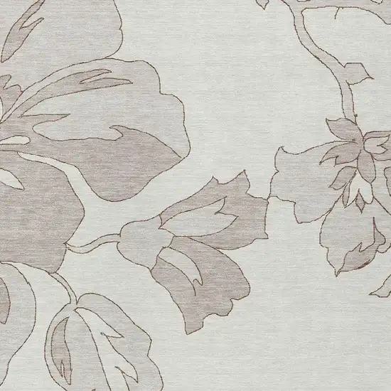 Ivory Beige And Taupe Floral Washable Indoor Outdoor Area Rug Photo 6
