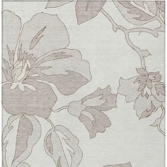 Ivory Beige And Taupe Floral Washable Indoor Outdoor Area Rug Photo 7