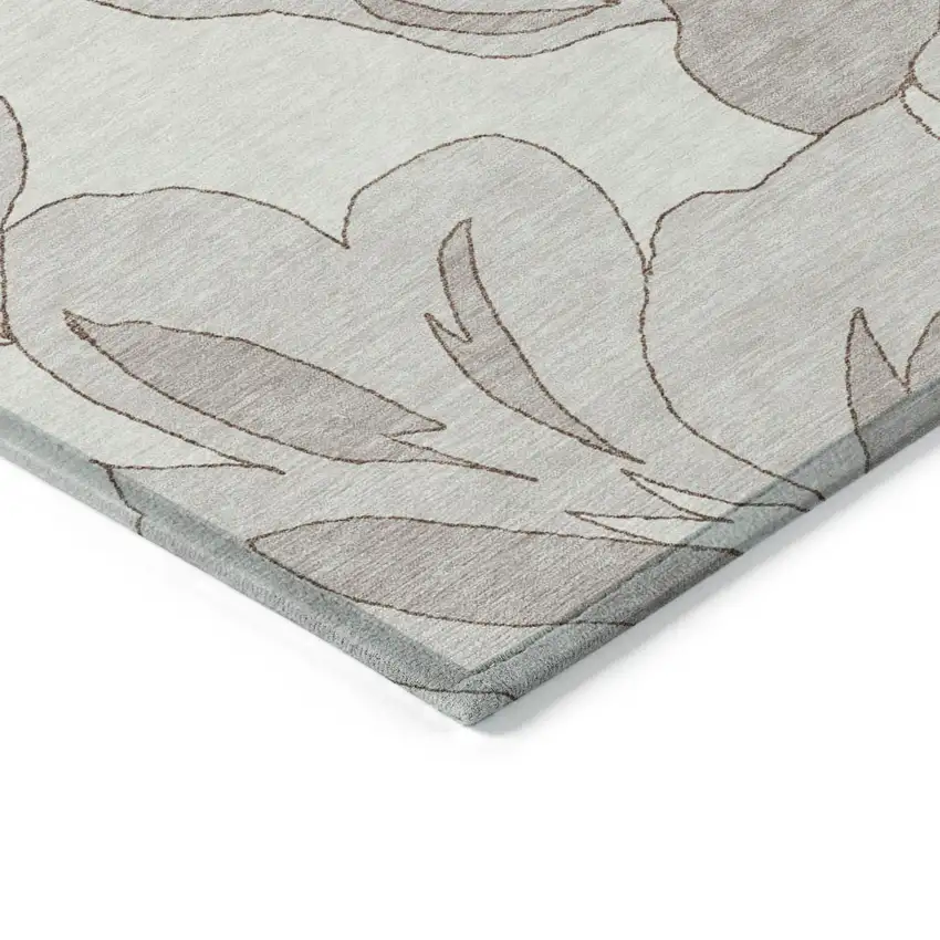 Ivory Beige And Taupe Floral Washable Indoor Outdoor Area Rug Photo 5