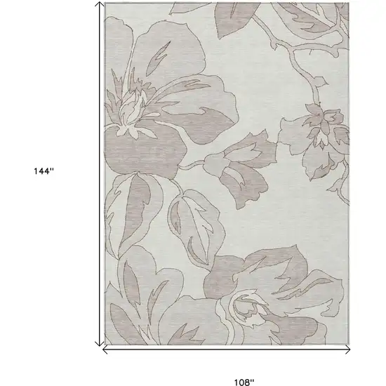 Ivory Beige And Taupe Floral Washable Indoor Outdoor Area Rug Photo 3
