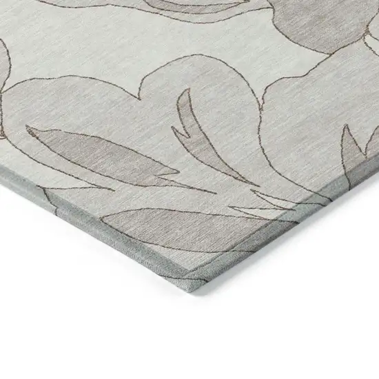 Ivory Beige And Taupe Floral Washable Indoor Outdoor Area Rug Photo 5