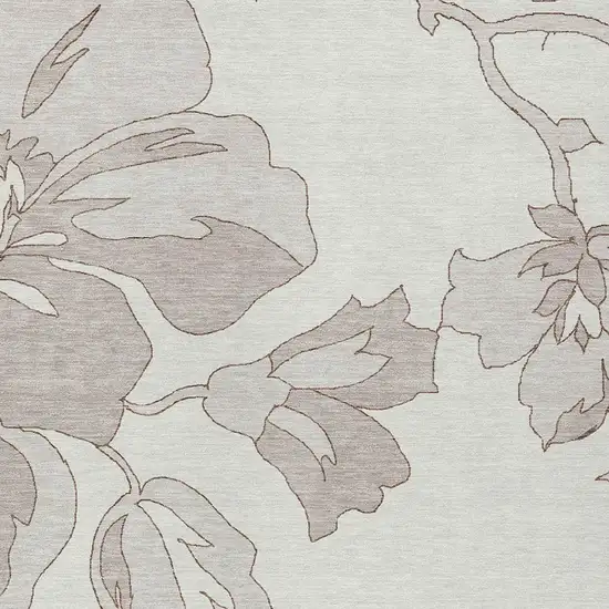 Ivory Beige And Taupe Floral Washable Indoor Outdoor Area Rug Photo 6