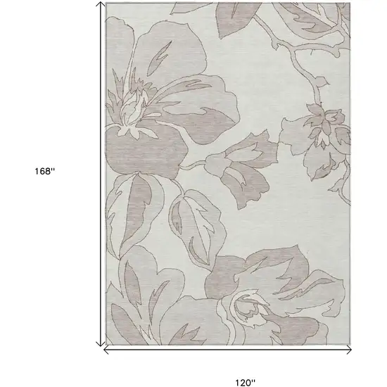 Ivory Beige And Taupe Floral Washable Indoor Outdoor Area Rug Photo 3
