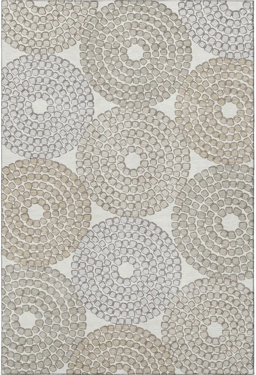 Ivory Beige And Taupe Geometric Washable Area Rug With UV Protection Photo 4
