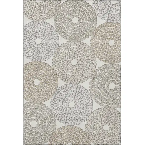 Ivory Beige And Taupe Geometric Washable Area Rug With UV Protection Photo 4