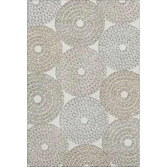 Ivory Beige And Taupe Geometric Washable Area Rug With UV Protection Photo 1