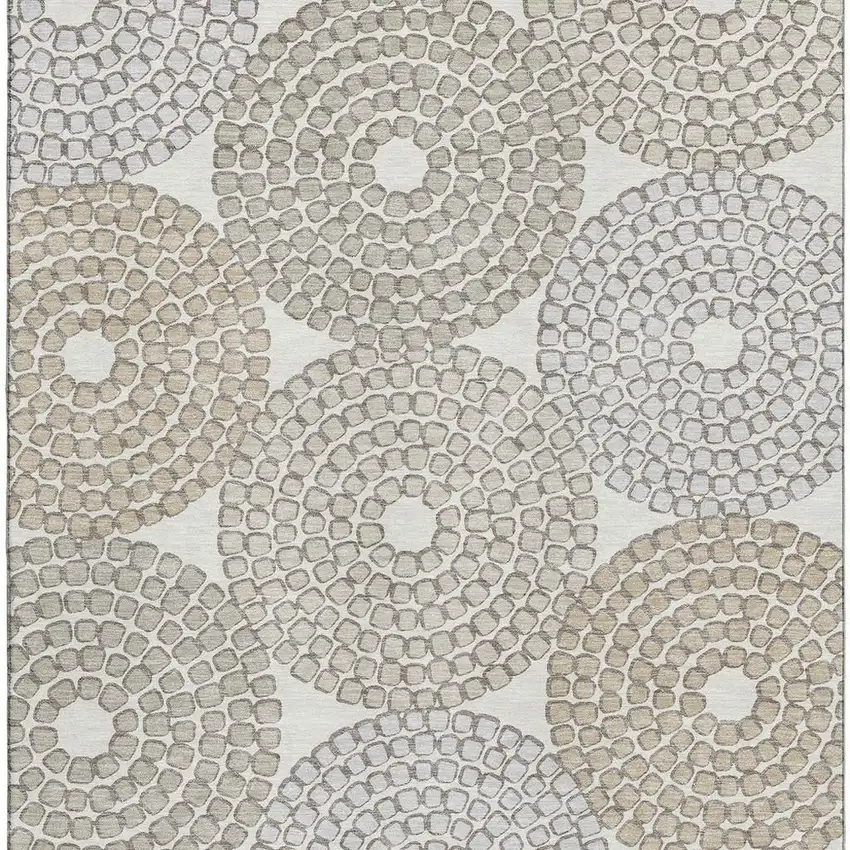Ivory Beige And Taupe Geometric Washable Area Rug With UV Protection Photo 3