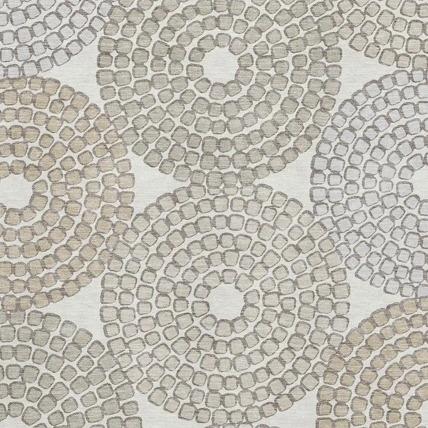 Ivory Beige And Taupe Geometric Washable Area Rug With UV Protection Photo 3