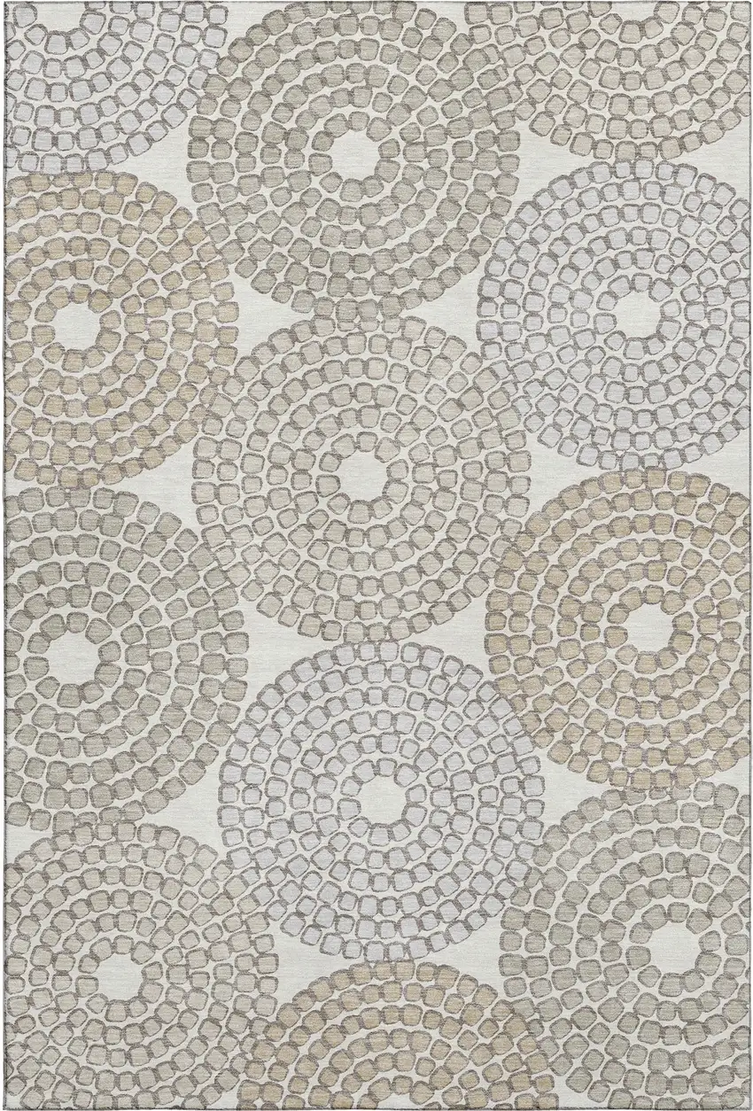 Ivory Beige And Taupe Geometric Washable Area Rug With UV Protection Photo 1
