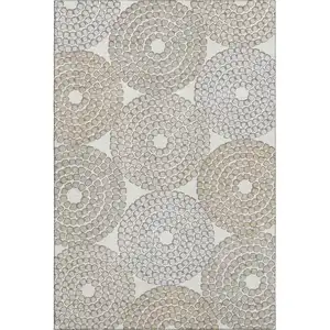 Photo of Ivory Beige And Taupe Geometric Washable Area Rug With UV Protection