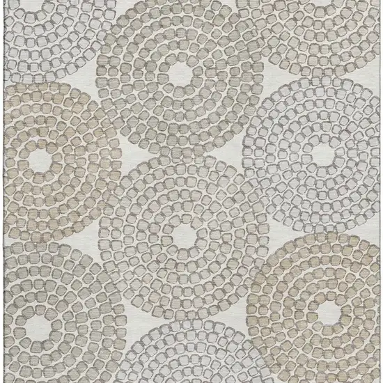 Ivory Beige And Taupe Geometric Washable Area Rug With UV Protection Photo 4